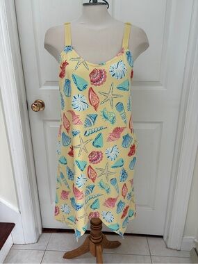 Women’s Yellow Shell-Print Midi Dress size large